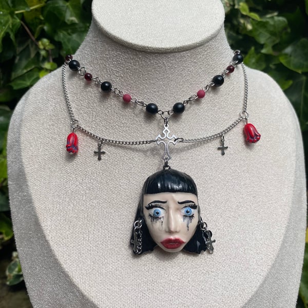 Enid - Crying Goth Girl Choker Necklace 