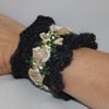 SALE - Embroidered and Knitted Cuff - Roses on navy lace