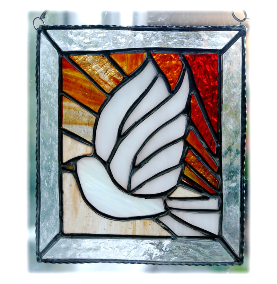 Sunset Dove Stained Glass Picture Suncatcher Handmade 007