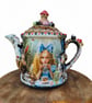 Upcycled Alice in Wonderland Inspired Handcrafted Teapot
