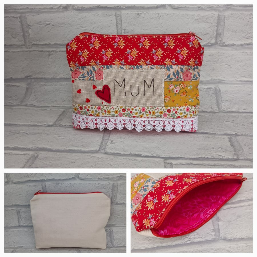 Zipper lined pouch for Mum, zipper pouch, makeup pouch