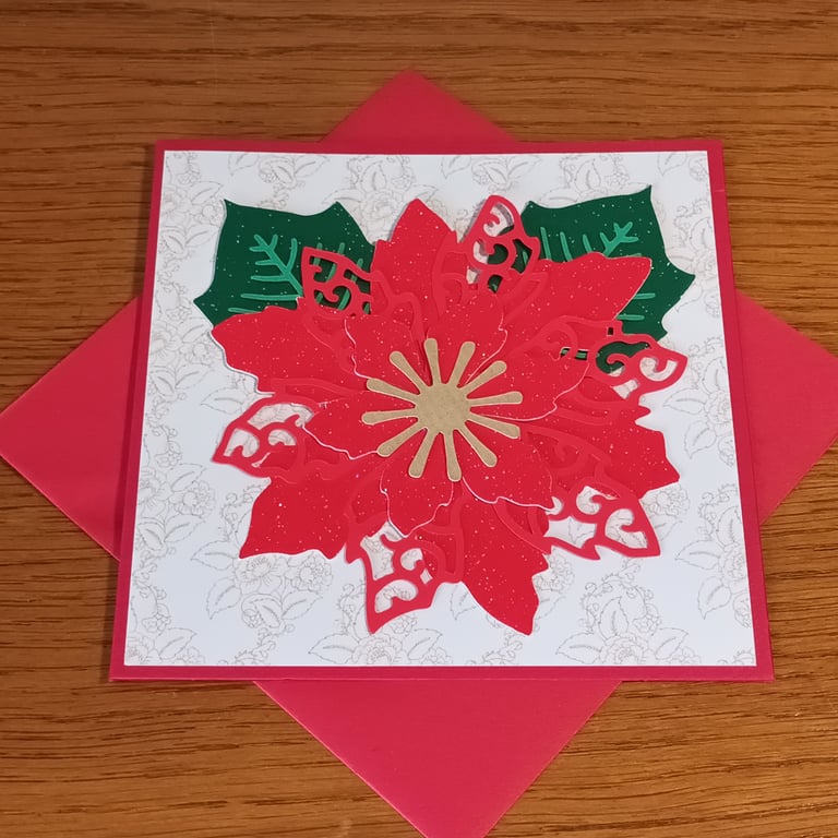 Red layered Poinsettia Christmas Card - Best Wishes