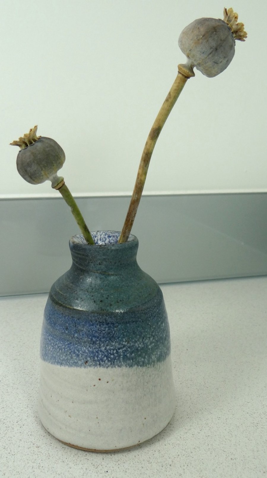 Ceramic bud vase in white, blue and green - handmade pottery