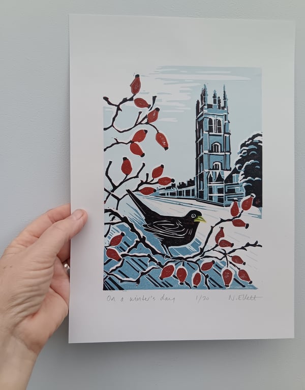 On winter's day - linoprint