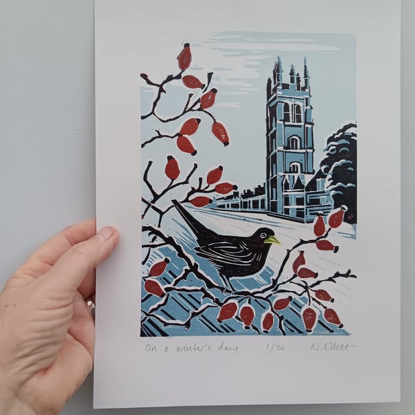 On winter's day - linoprint