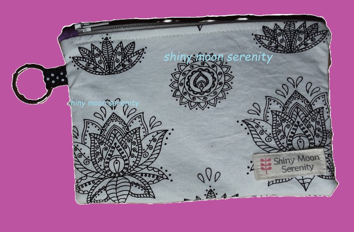 Pouch White with Black Lotus Flower Print