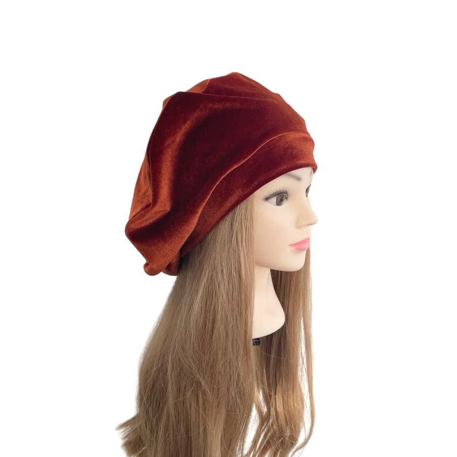 Rust Orange Slouchy Beret Hat for Women Handmade Vintage Style Hat Cap