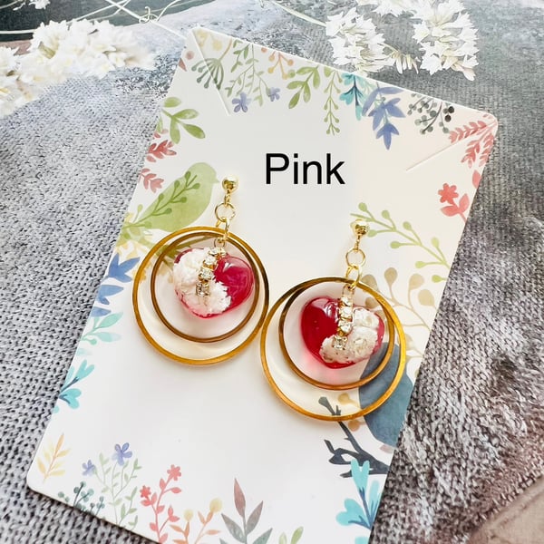 Handmade Real Flower Resin Earrings with Gold Rings