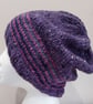 Handknit Donegal Hat in Purple with stripes MED - Image 5