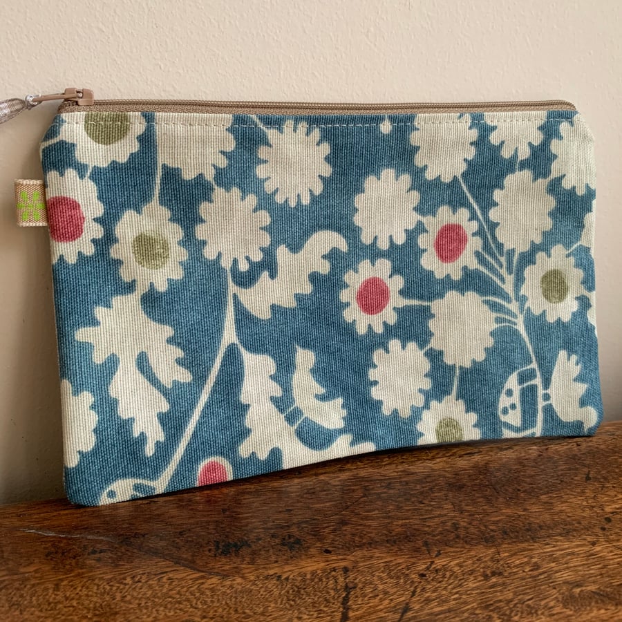 Blue floral zip pouch