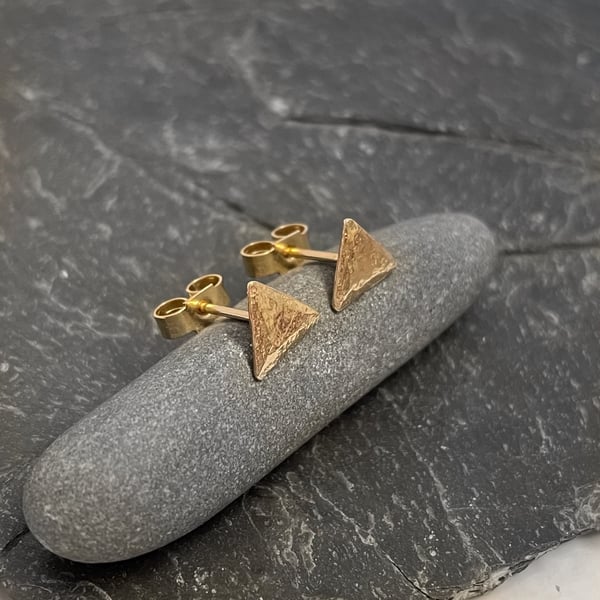 Gold triangle stud earrings 9ct hallmarked