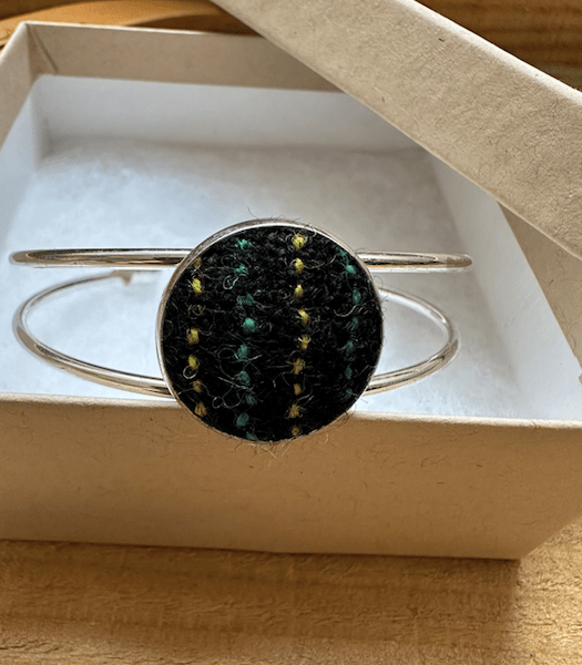 Silver Bangle with Hand Dyed and Woven British Wool Pinstripe Cuff Bracelet