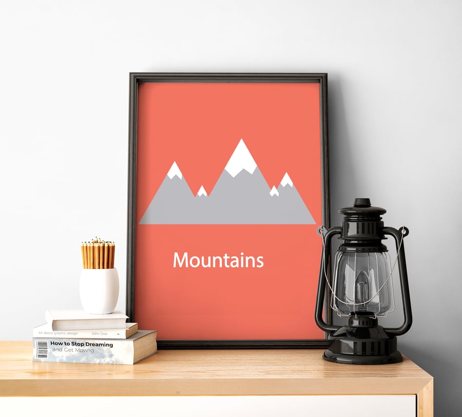 Print with Orange Background and Mountains Design