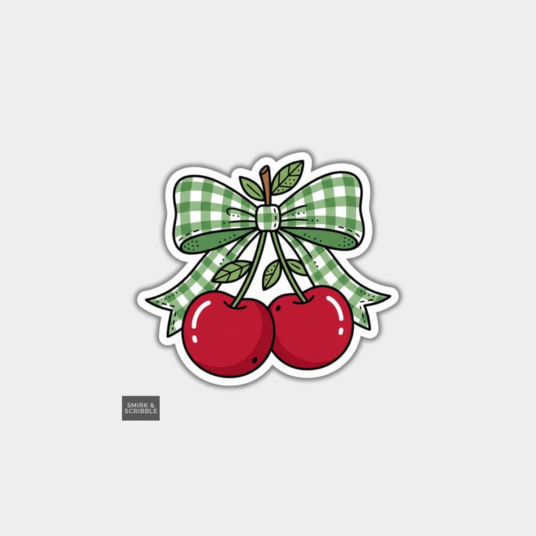 Cute Vinyl Die Cut Sticker For Adults - Cherries With Bow