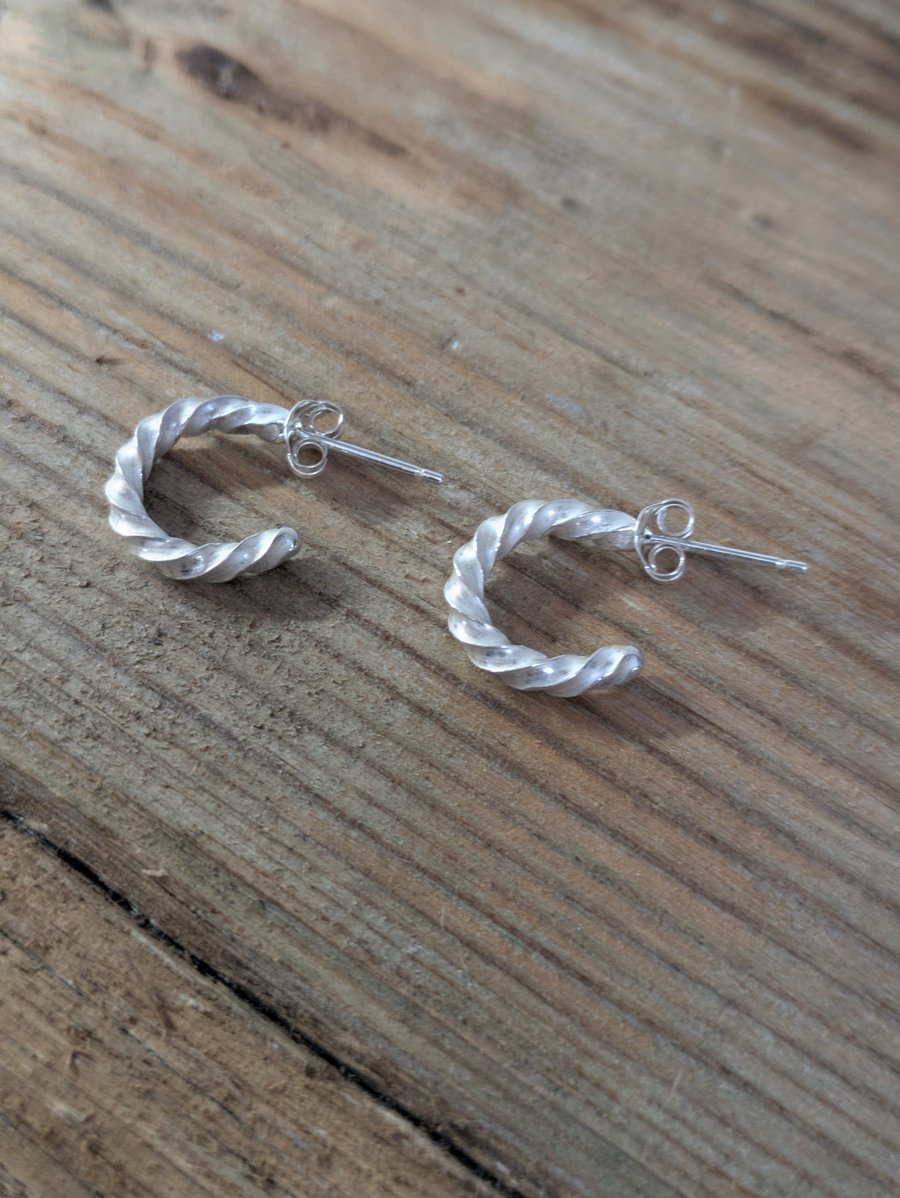 Sterling silver twisted hoops