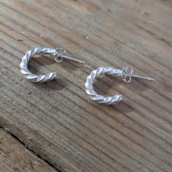 Sterling silver twisted hoops