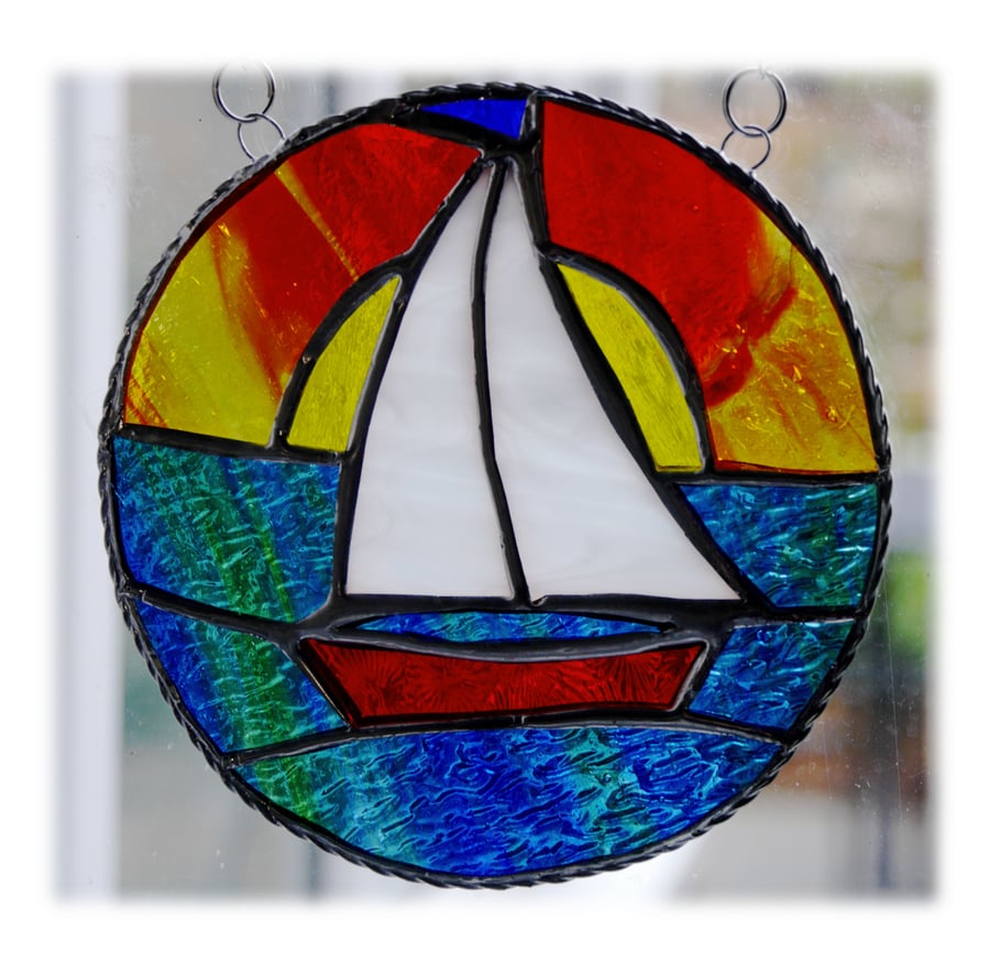 Sailboat Sun Stained Glass Suncatcher Handmade Ring 006