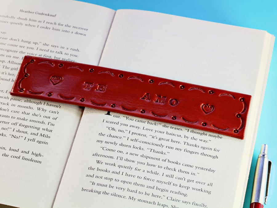 Te Amo Leather Bookmark, Handmade I Love You  Leather Book Mark