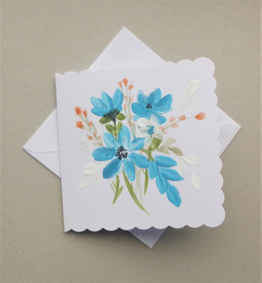 hand painted floral blank greetings card (ref F 813 C6 )