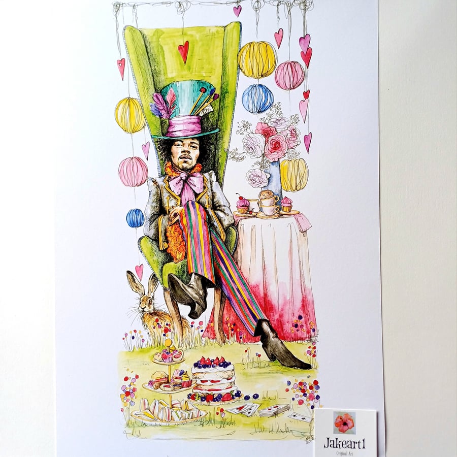 Mad Hatter tea party original art print