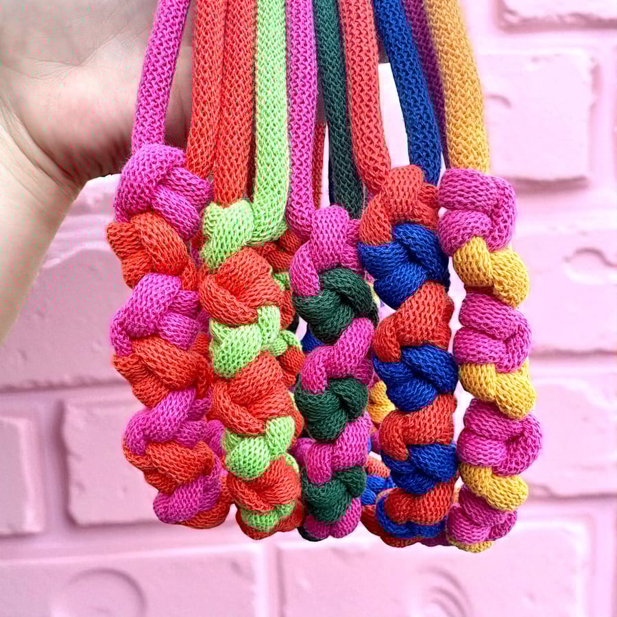 Criss-Cross Hitch Knot Macrame Necklace – Bold Two-Colour Statement Jewellery