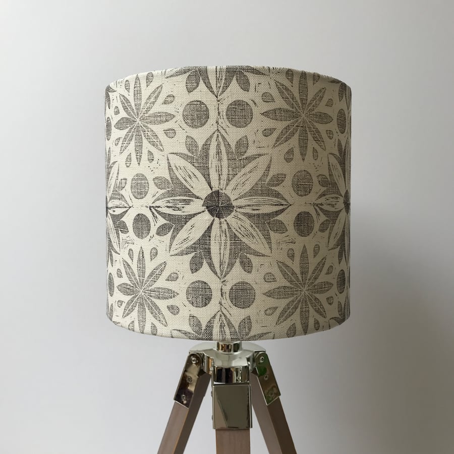 Hand Printed Linen Lampshade in Lavender Grey
