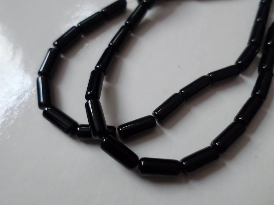 50 x Glass Beads - Tube - 10mm - Black