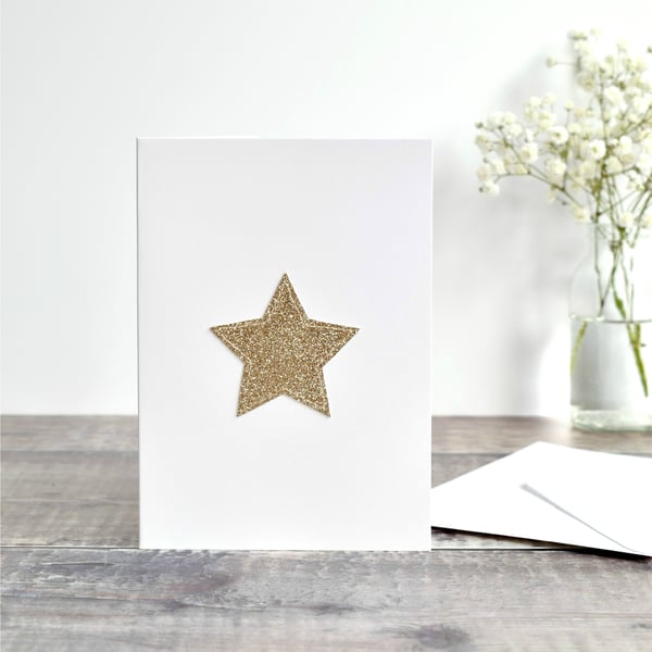 Gold star card, gold glitter star card, Christmas star card, Christmas card