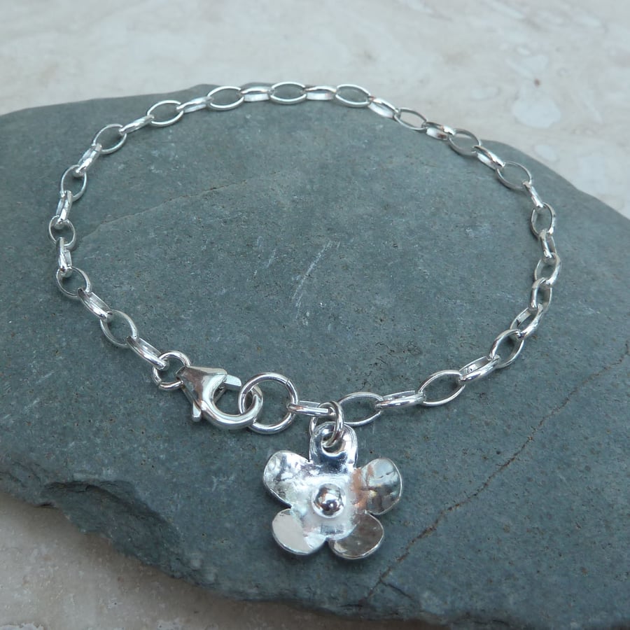 Sterling Silver Handmade Flower Charm Bracelet - BRC024