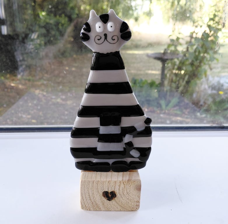 Fused Glass Stripey Cat Ornament, Cat Lover Gift, Cat Parent Gift