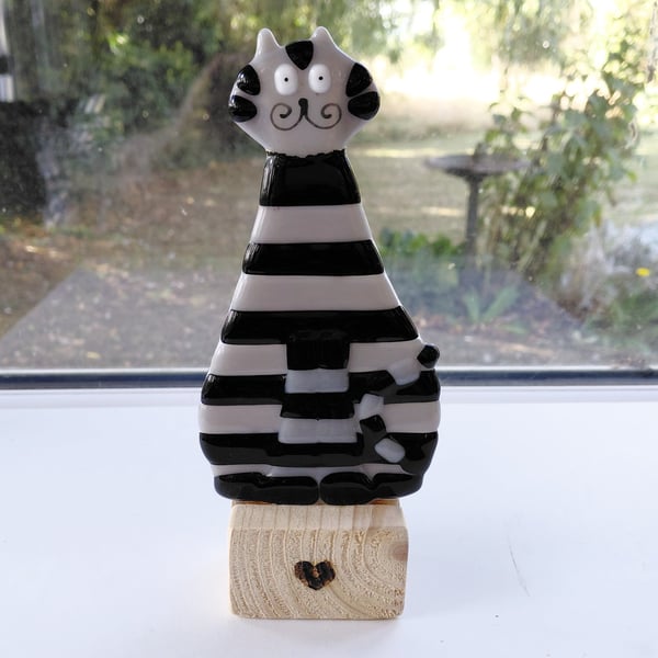 Fused Glass Stripey Cat Ornament, Cat Lover Gift, Cat Parent Gift