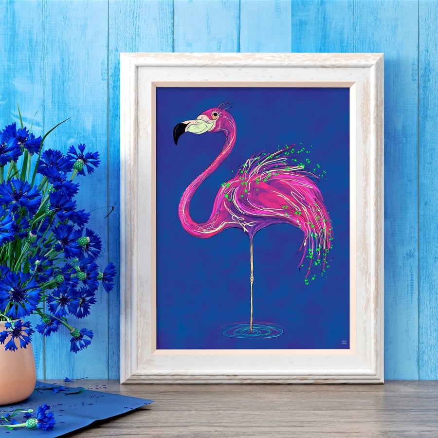 Flamingo Wall Art Print, Bird Print, Pink Flamingo Print Design, Home Decor A4