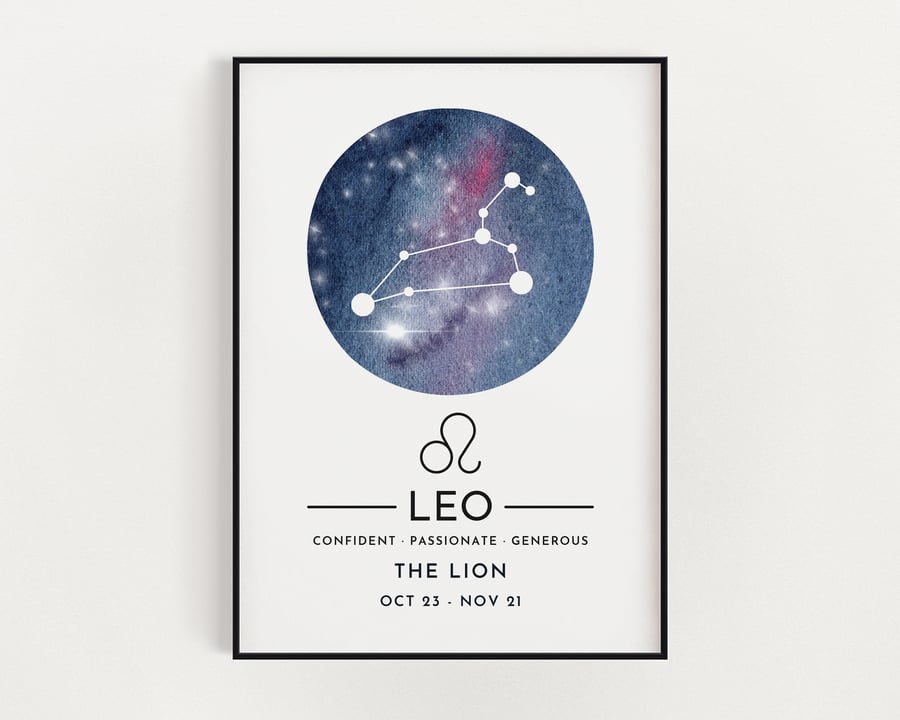 LEO DEFINITION PRINT, Wall Art Print, Zodiac Gift, Star Sign Gift, Celestial Art