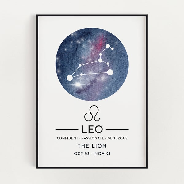 LEO DEFINITION PRINT, Wall Art Print, Zodiac Gift, Star Sign Gift, Celestial Art