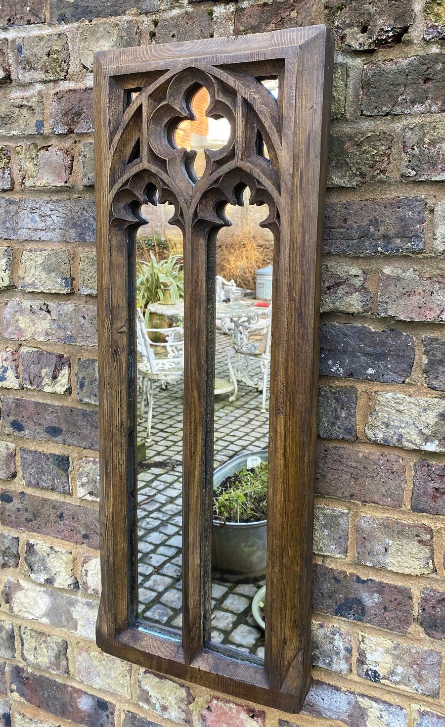 Wood Effect Gothic Mirror