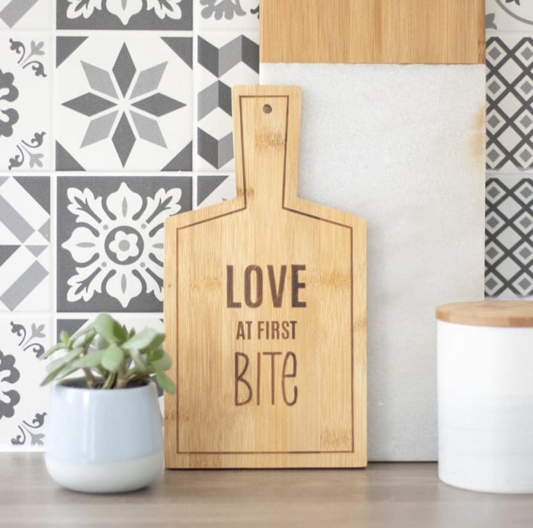 Love At First Bite Bamboo Serving Board Christmas