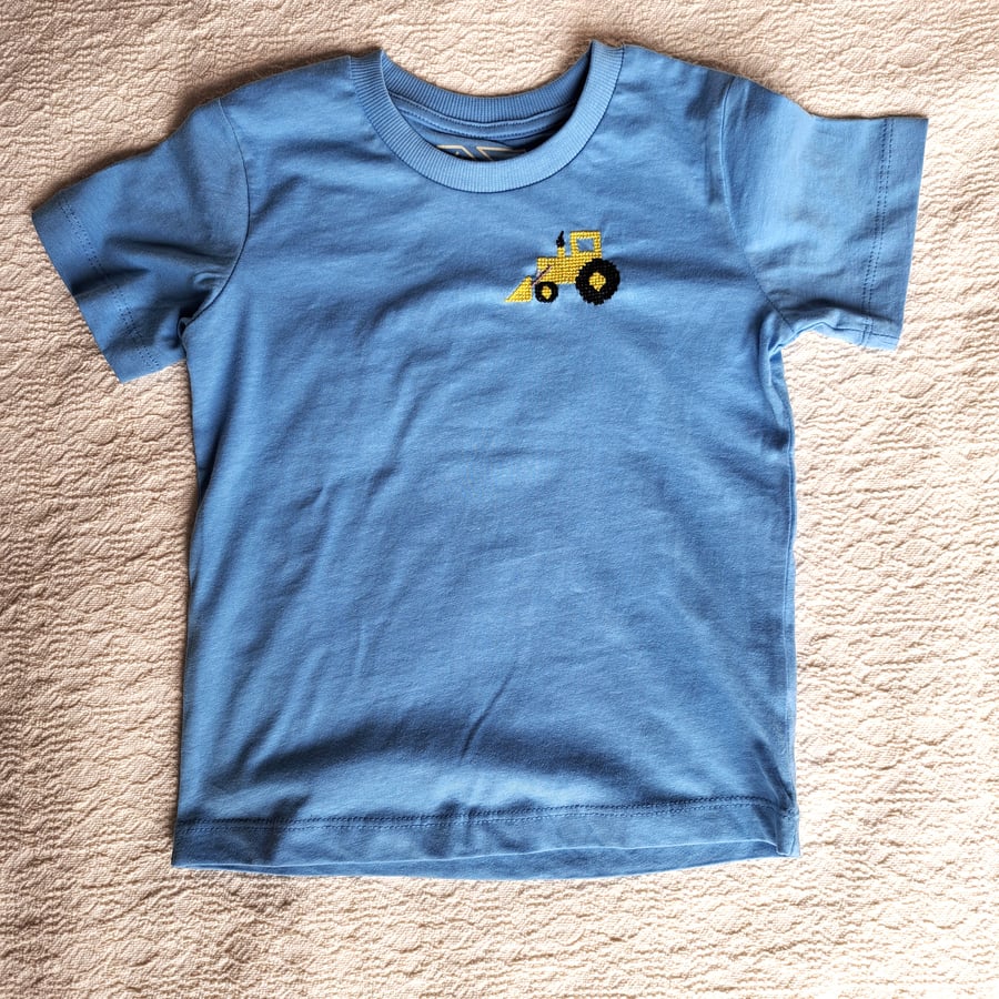 Digger, T-shirt, age 2-3 years, hand embroidered