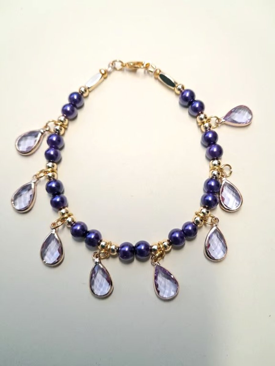 Handmade Amethyst and Pearl Teardrop Bracelet 