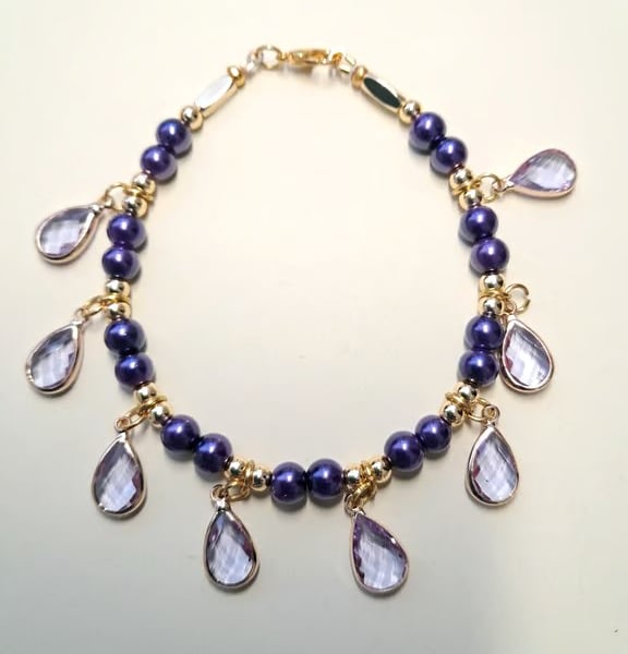 Handmade Amethyst and Pearl Teardrop Bracelet 