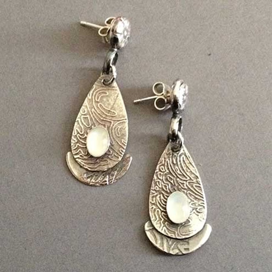 White Moonstone post earrings