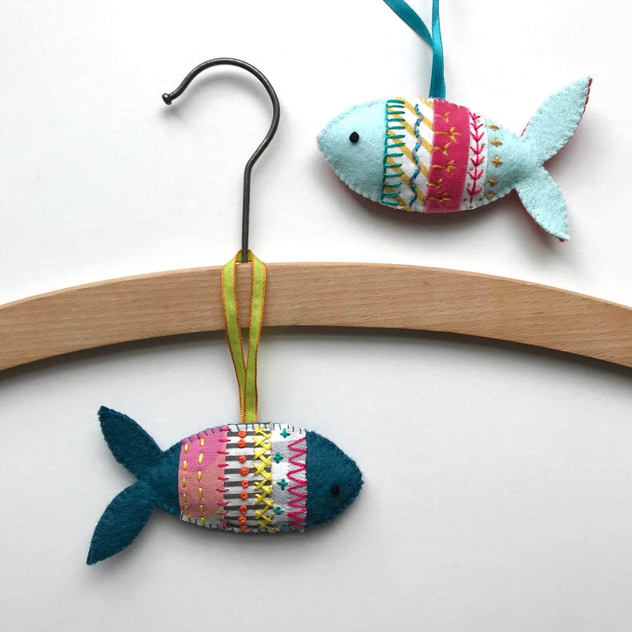 Hand Embroidered Felt Fish Lavender Bag- set of 2