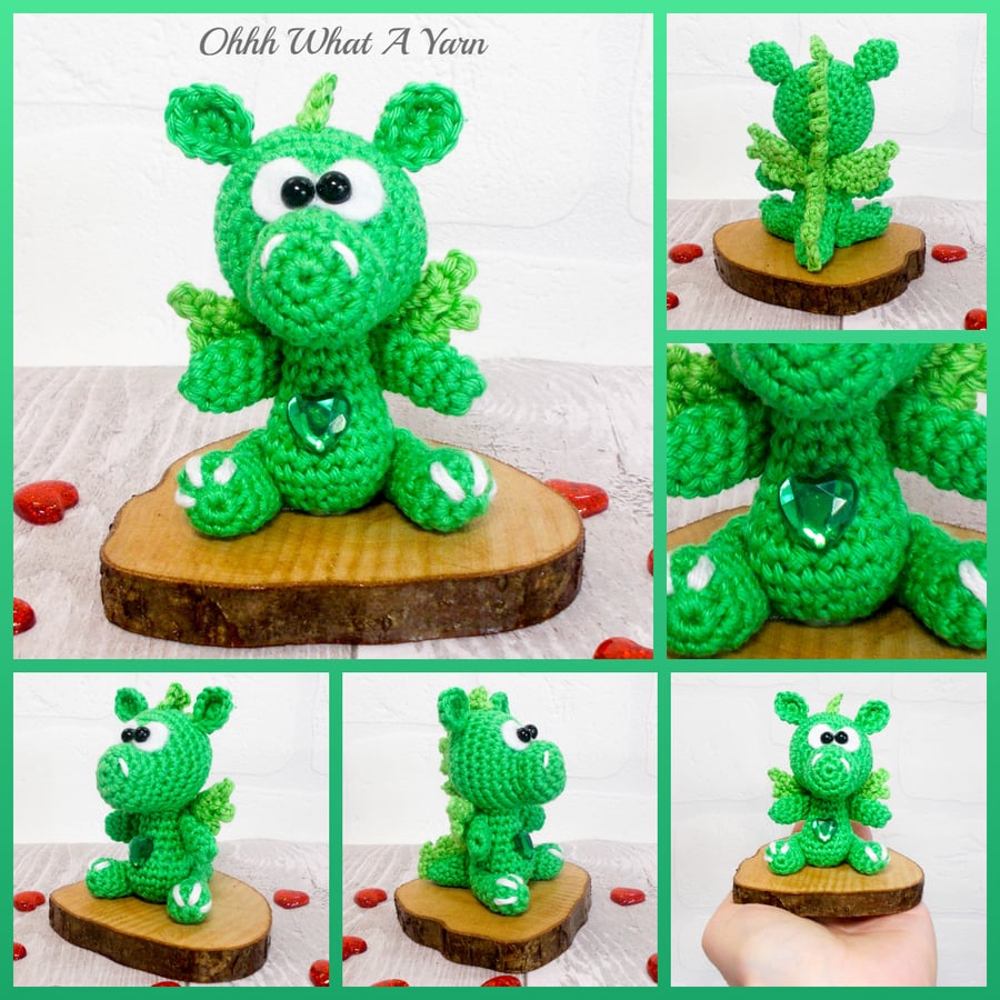 Mini crochet Jewel dragon ornament. Green dragon. Dragon decoration, collectable
