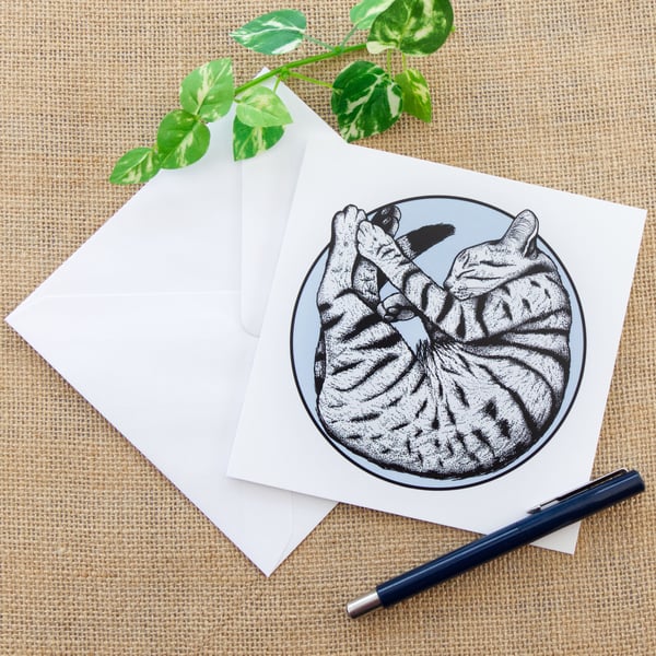 Sleeping Tabby Cat Greetings Birthday Card Kitten Card 