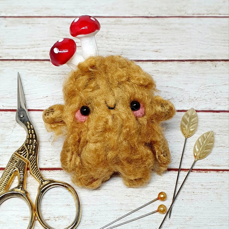 Tiny Autumn Friend With Mushrooms