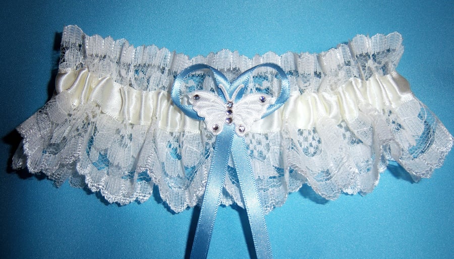 Butterfly wedding bridal garter ivory lace
