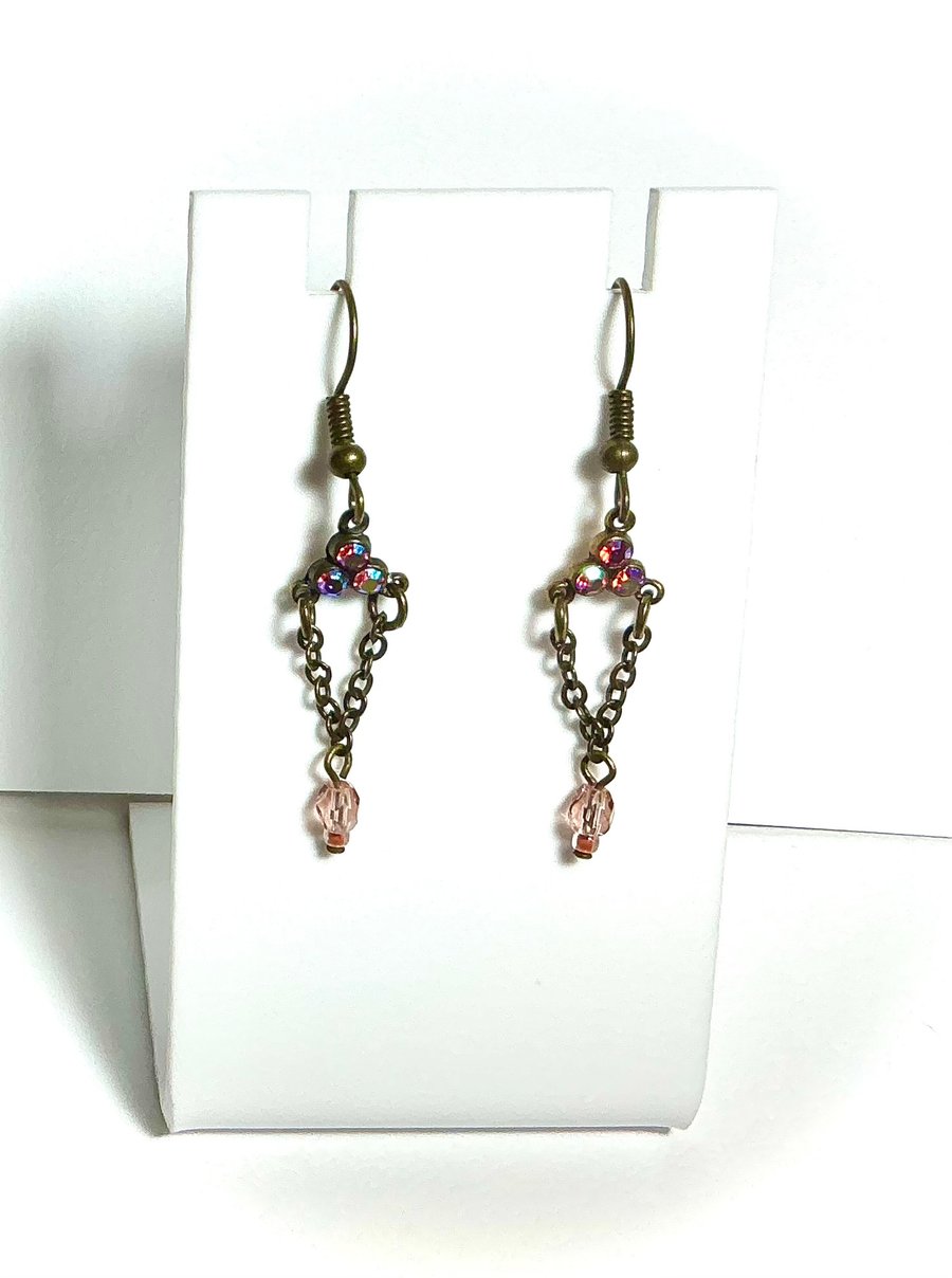 Chain Design Chandelier Earrings Bronze & Pink