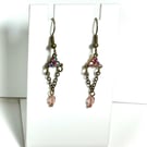 Chain Design Chandelier Earrings Bronze & Pink