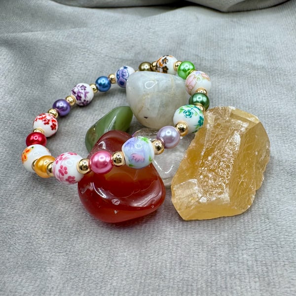 Ceramic and glass pearl elasticated bracelet - 5.5'' (Small) 