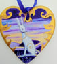 White hare on ceramic heart with  purple  and gold - Image 1