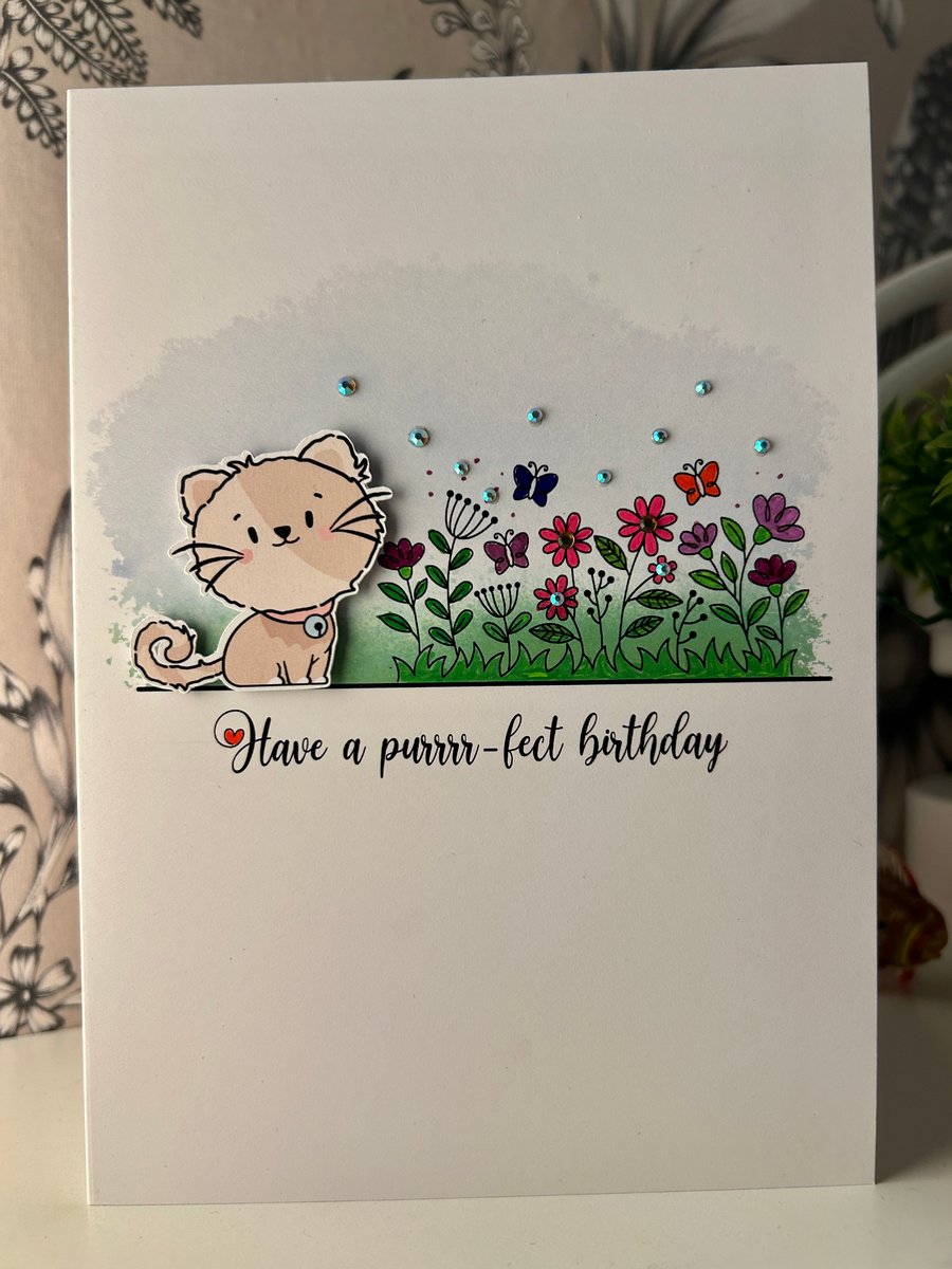 Cat birthday card, card for cat lovers, birthday card, hand made birthday card
